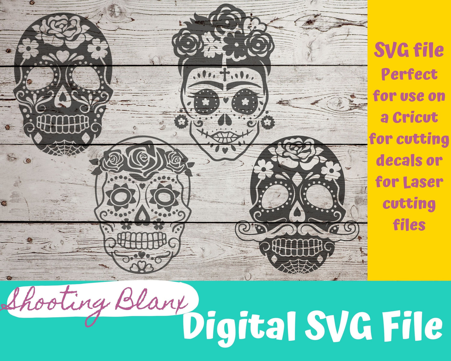 Sugar Skull SVG file perfect for Cricut, Cameo, or Silhouette also engraving Glowforge , cinco de mayo, may 5th, day of the dead