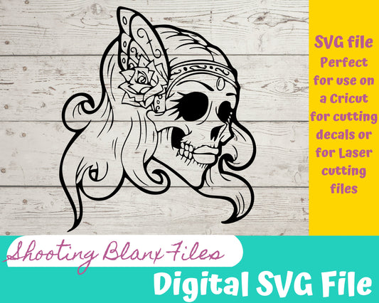 Sugar Skull SVG Viking Girl file perfect for Cricut, Cameo, or Silhouette also engraving Glowforge , cinco de mayo, may 5th, day of the dead