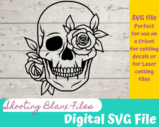 Sugar Skull - Roses Skull SVG Roses file perfect for Cricut, or Silhouette, engraving Glowforge , cinco de mayo, may 5th, day of the dead