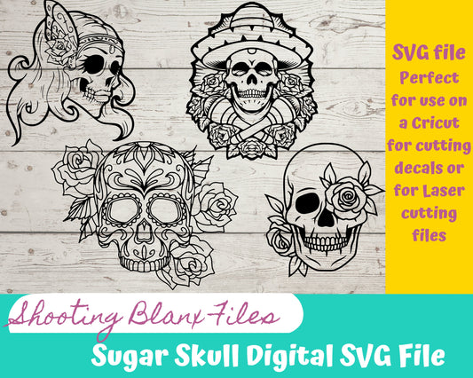 Sugar Skull SVG bundle #2 file perfect for Cricut, Cameo, or Silhouette also engraving Glowforge , cinco de mayo, may 5th, day of the dead