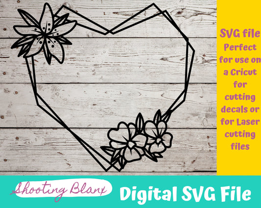 Flower Heart Frame bundle SVG files perfect for Cricut, Cameo, or Silhouette, laser engraving Glowforge, Fancy