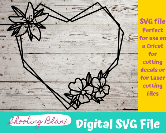Flower Heart Frame bundle SVG files perfect for Cricut, Cameo, or Silhouette, laser engraving Glowforge, Fancy
