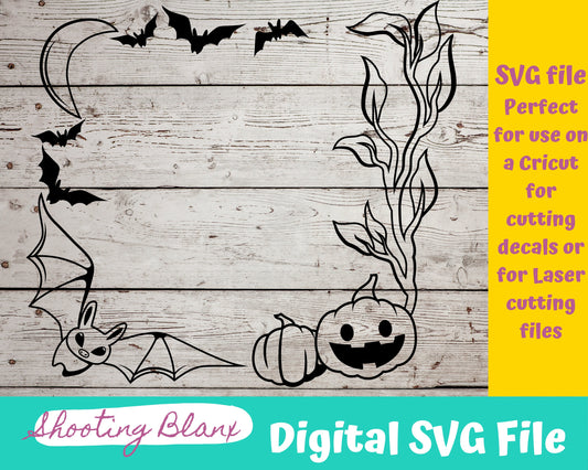 Halloween Square Bat and Pumpkin Frame bundle SVG files perfect for Cricut, Cameo, or Silhouette also for laser engraving Glowforge, horror