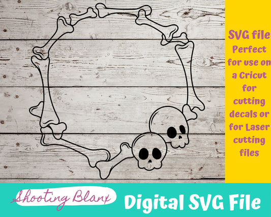 Halloween Circle Bone Skeleton Frame bundle SVG files perfect for Cricut, Cameo, or Silhouette also for laser engraving Glowforge, horror