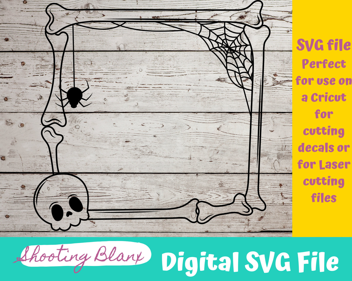 Halloween Square Bone Skeleton Frame bundle SVG files perfect for Cricut, Cameo, or Silhouette also for laser engraving Glowforge, horror