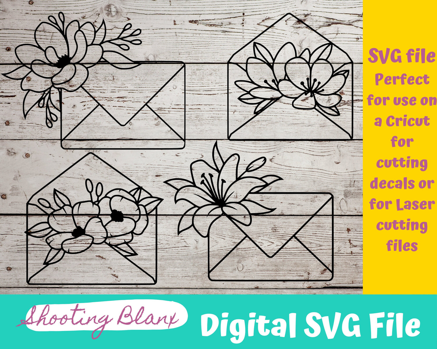 Flower Envelopes SVG bundle file perfect for Cricut, Cameo, or Silhouette also engraving Glowforge, baby shower, love, sign