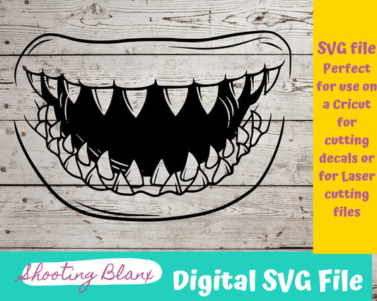 Shark Mouth SVG file perfect for Cricut, Cameo, or Silhouette also for laser engraving Glowforge, half face, mask, sublimation