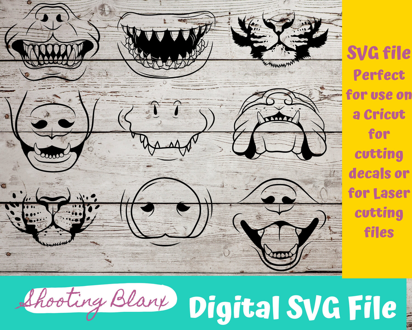 Animal Mouth bundle SVG files perfect for Cricut, Cameo, or Silhouette also for laser engraving Glowforge, half face, mask, sublimation