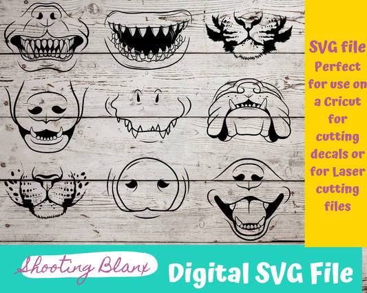 Animal Mouth bundle SVG files perfect for Cricut, Cameo, or Silhouette also for laser engraving Glowforge, half face, mask, sublimation