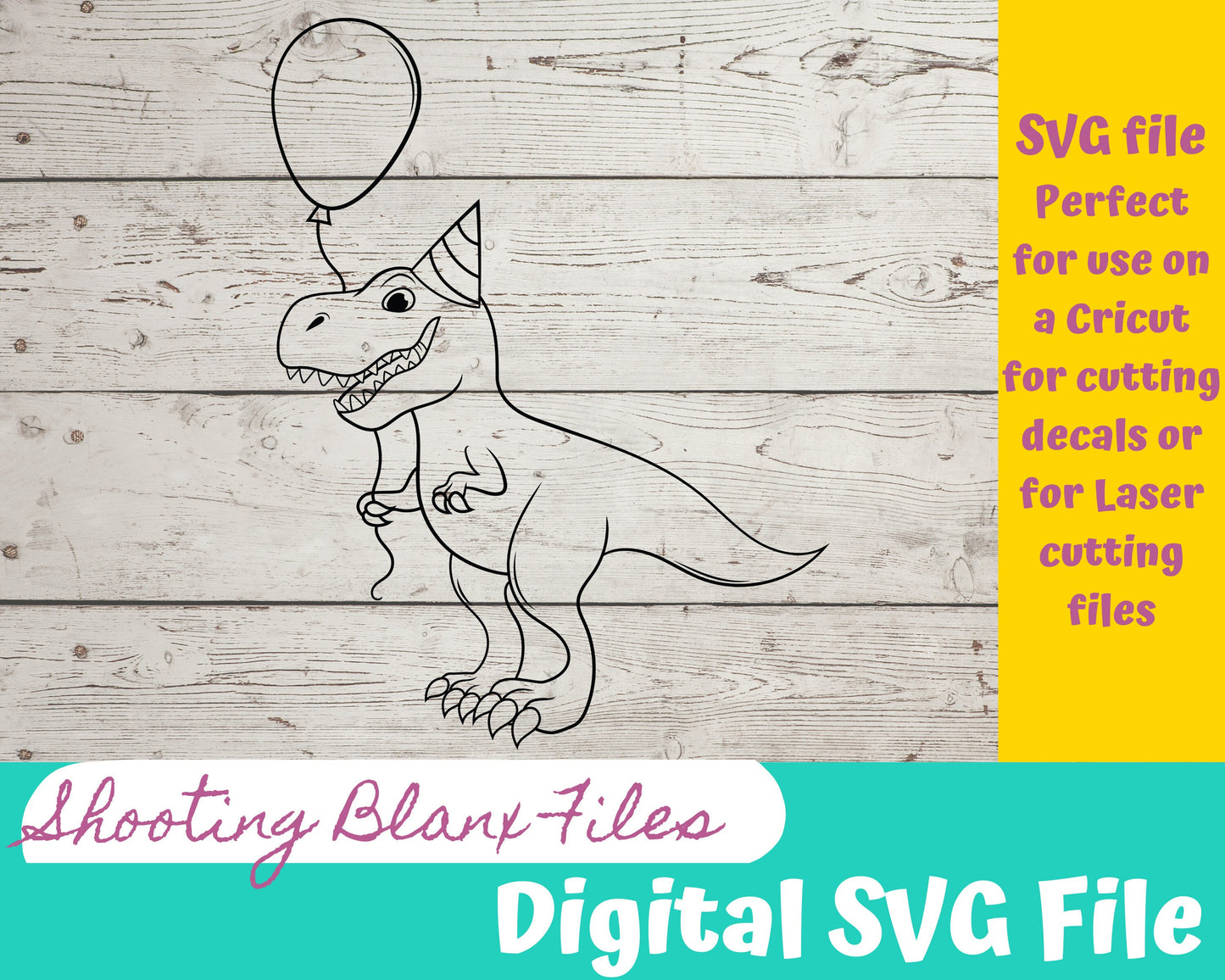 T-rex Dino Birthday SVG files perfect for Cricut, Cameo, or Silhouette also for laser engraving Glowforge, Jurassic, Ice Age, sort arms