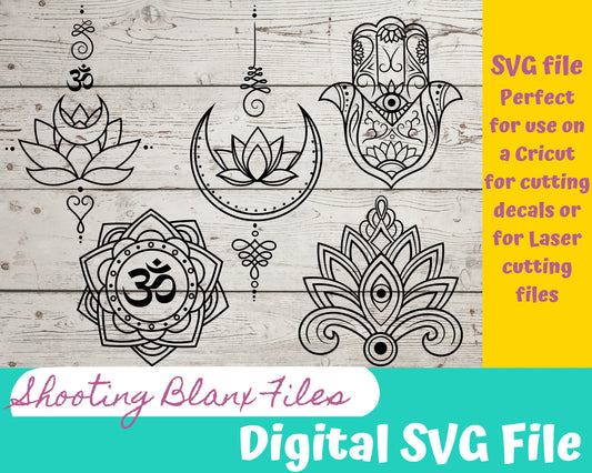 Hamsa and Tranquility bundle SVG files perfect for Cricut, Cameo, or Silhouette also for laser engraving Glowforge, Hand, Mandela