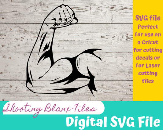 Strong arm SVG file perfect for Cricut, Cameo, or Silhouette, laser engraving Glowforge Workout, Muscles, weights, Dumbbell, flex