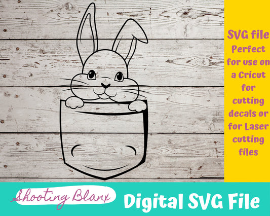 Pocket Rabbit Buddy SVG file perfect for Cricut, Cameo, or Silhouette also for laser engraving Glowforge, bunny, easter
