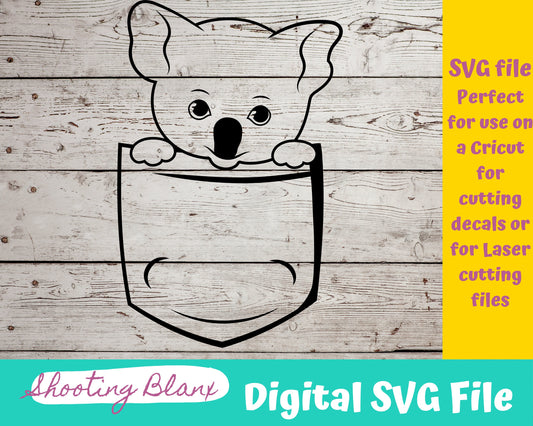 Pocket Koala Buddy SVG file perfect for Cricut, Cameo, or Silhouette also for laser engraving Glowforge, pet, animal