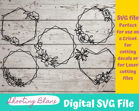 Flower Frame bundle SVG files perfect for Cricut, Cameo, or Silhouette also for laser engraving Glowforge, Wedding, Fancy
