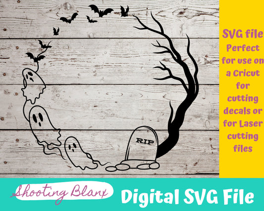 Halloween Circle Graveyard Frame bundle SVG files perfect for Cricut, Cameo, or Silhouette also for laser engraving Glowforge, horror