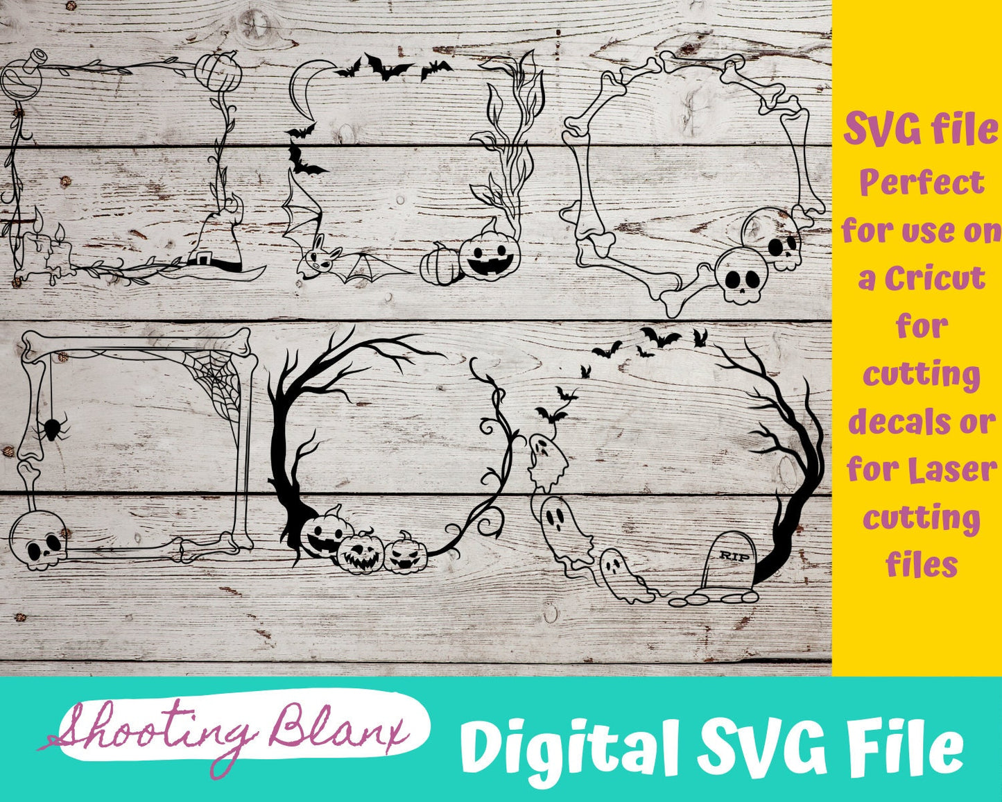Halloween Frame bundle SVG files perfect for Cricut, Cameo, or Silhouette also for laser engraving Glowforge, horror, spooky, door wreath