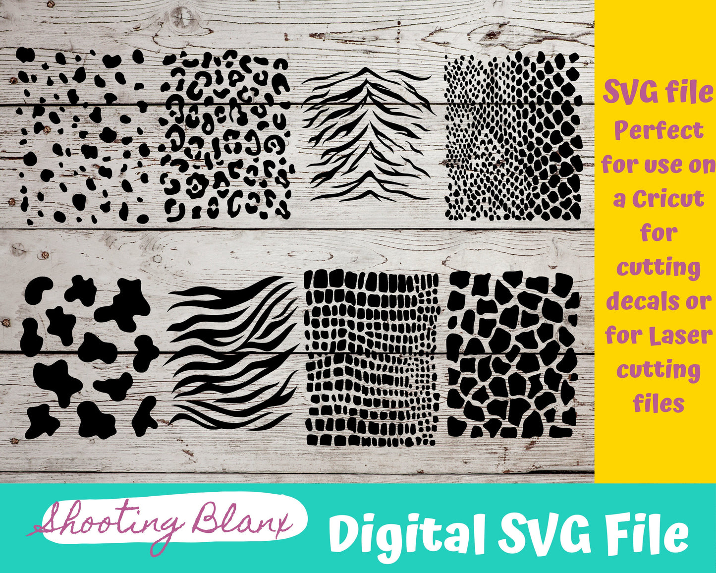 Animal Print Pattern bundle SVG files perfect for Cricut, Cameo, or Silhouette also for laser engraving Glowforge, Giraffe, Snake, Tiger
