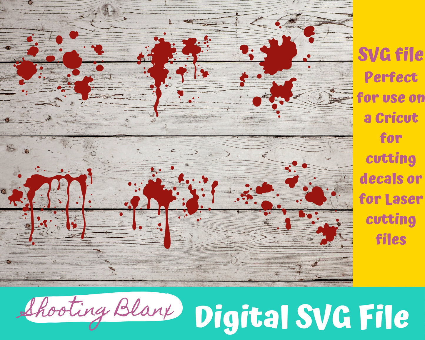 Blood Splatter Bundle SVG files perfect for Cricut, Cameo, or Silhouette also for laser engraving Glowforge, horror, spooky, drip, spill