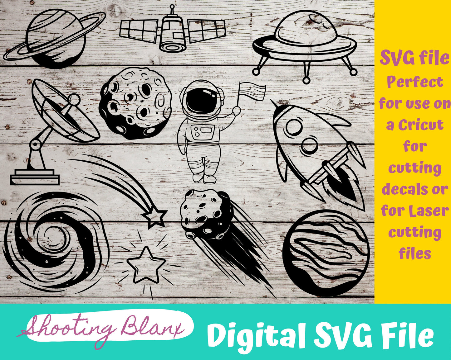 Outer Space bundle SVG files perfect for Cricut, Cameo, or Silhouette also for laser engraving Glowforge, planets, galaxy