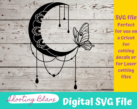Moon Butterfly Mandela SVG files perfect for Cricut, Cameo, or Silhouette also for laser engraving Glowforge, Wedding, Fancy