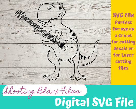 T-rex Dino guitar SVG files perfect for Cricut, Cameo, or Silhouette also for laser engraving Glowforge, Jurassic, Ice Age, music