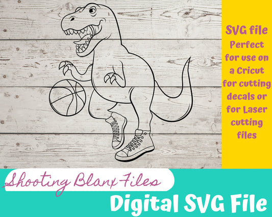 T-rex Dino Basketball SVG files perfect for Cricut, Cameo, or Silhouette also for laser engraving Glowforge, Jurassic, Ice Age, sports