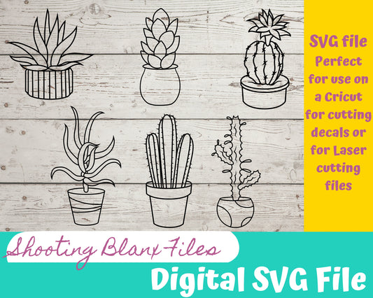 Plant bundle SVG files perfect for Cricut, Cameo, or Silhouette also for laser engraving Glowforge, cactus, house plants