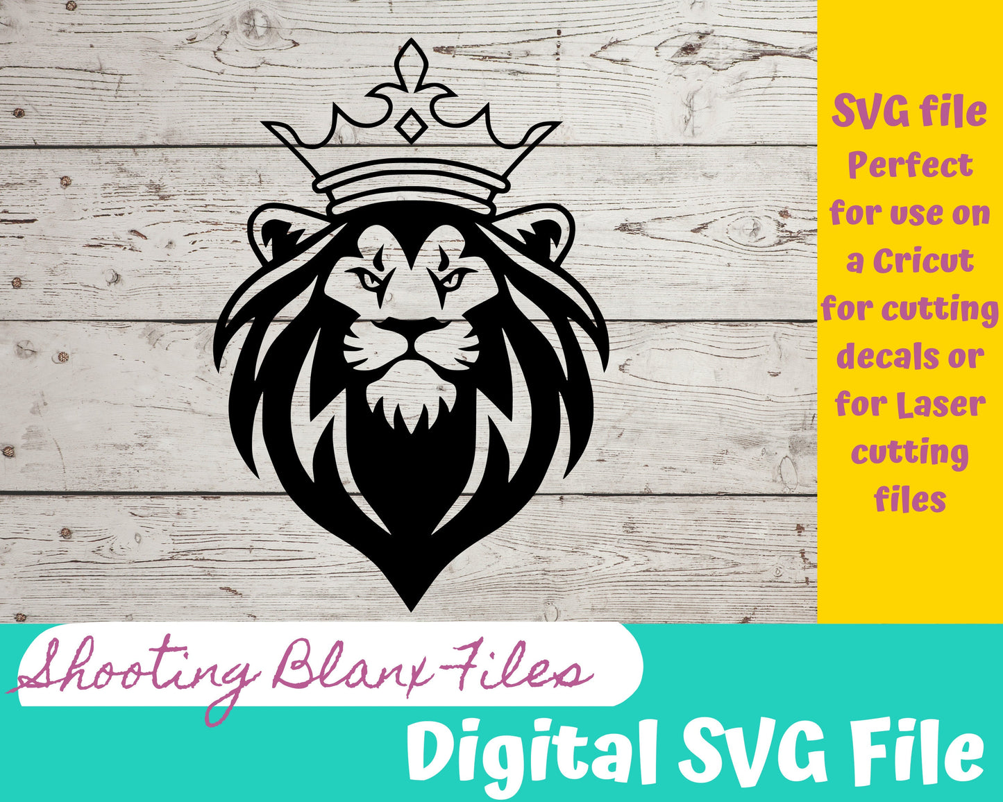 King Lion Detailed SVG files perfect for Cricut, Cameo, or Silhouette also for laser engraving Glowforge animal, graphic, line art