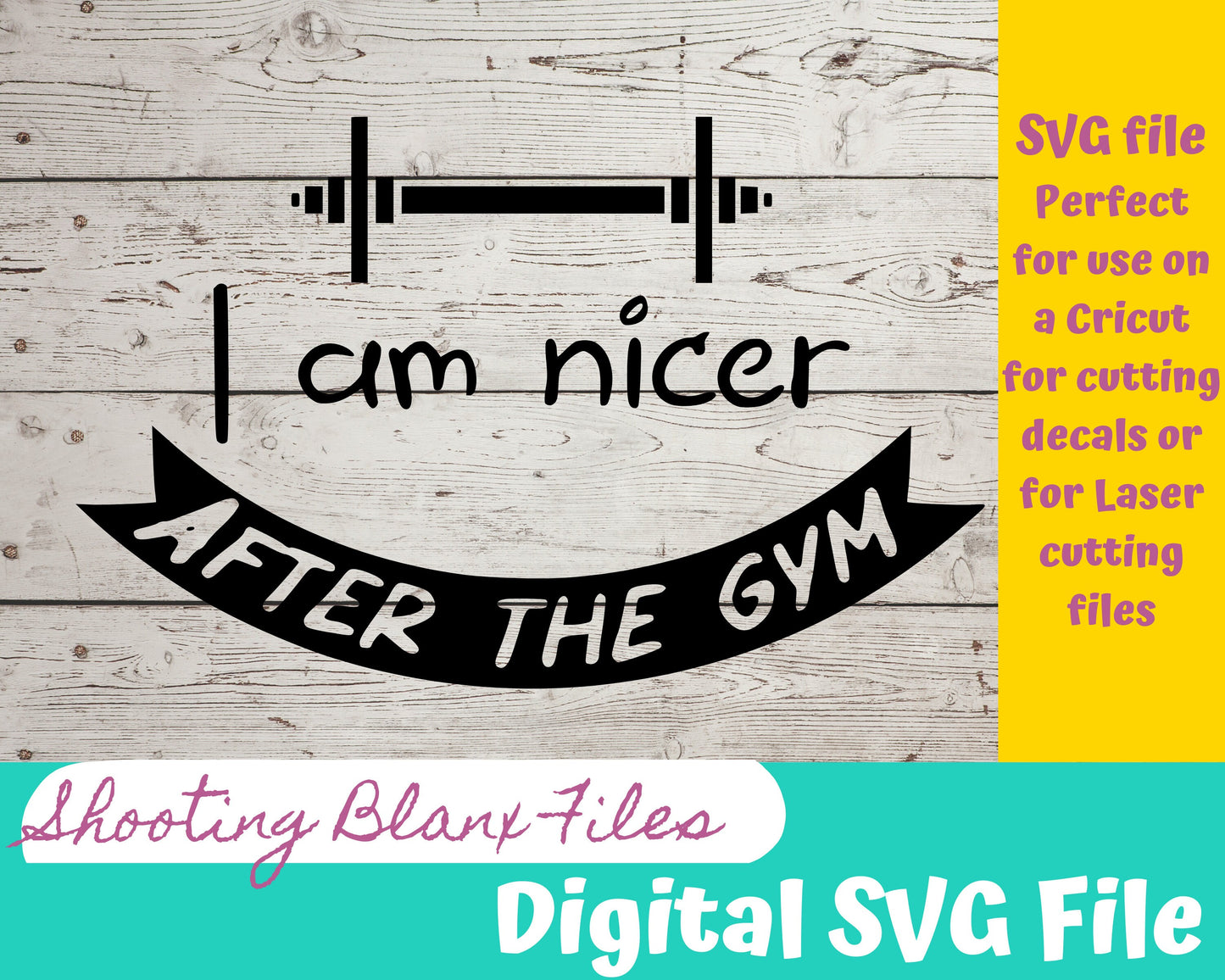 I am nicer after the gym SVG file perfect for Cricut, Cameo, or Silhouette, laser engraving Glowforge Workout, Muscles, weights, Dumbbell