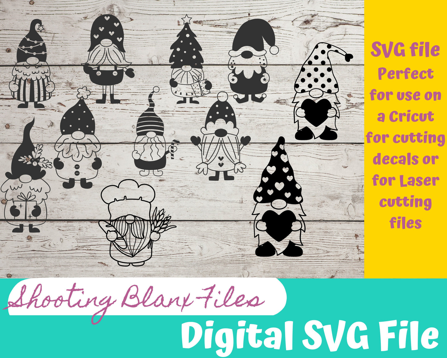 Gnome / Elf  bundle SVG files perfect for Cricut, Cameo, or Silhouette also for laser engraving Glowforge, Christmas, Holiday, garden, home