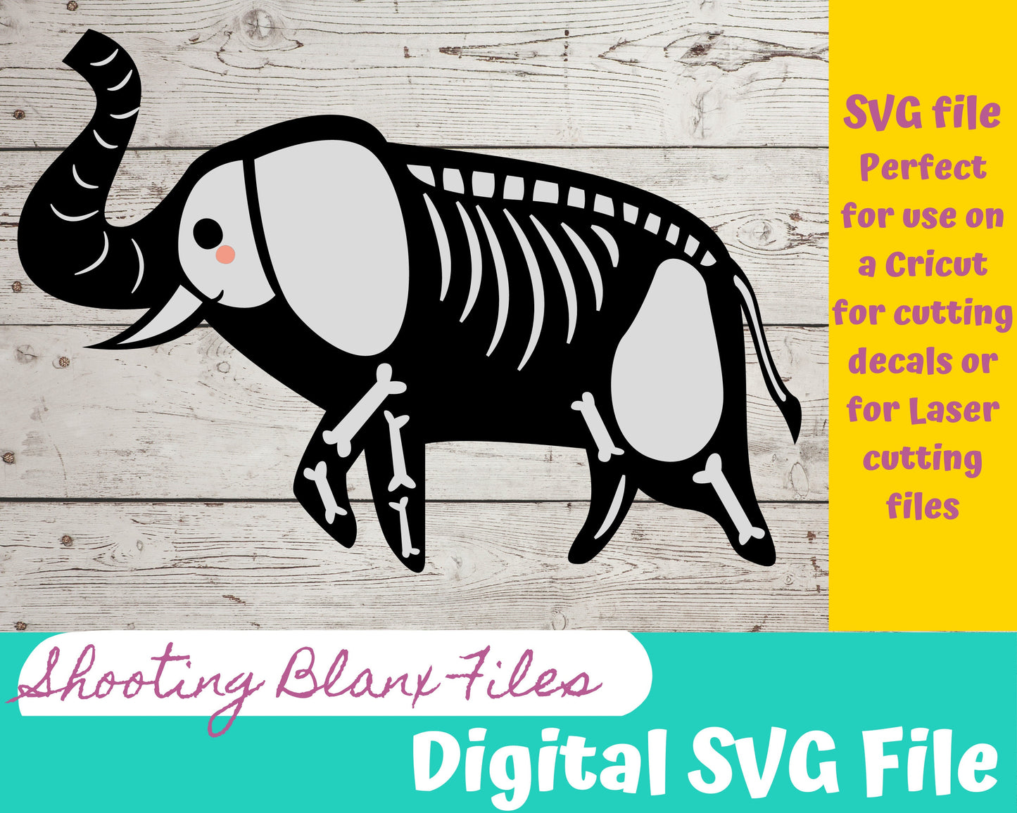 Elephant Skeleton SVG file perfect for Cricut, Cameo, or Silhouette also for laser engraving Glowforge, Scary, Halloween, animal