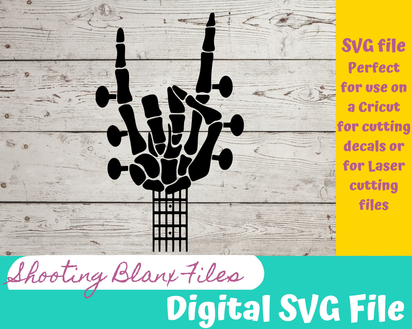 Guitar Skeleton SVG file perfect for Cricut, Cameo, or Silhouette also for laser engraving Glowforge, Scary, Halloween, Horror, Rock on