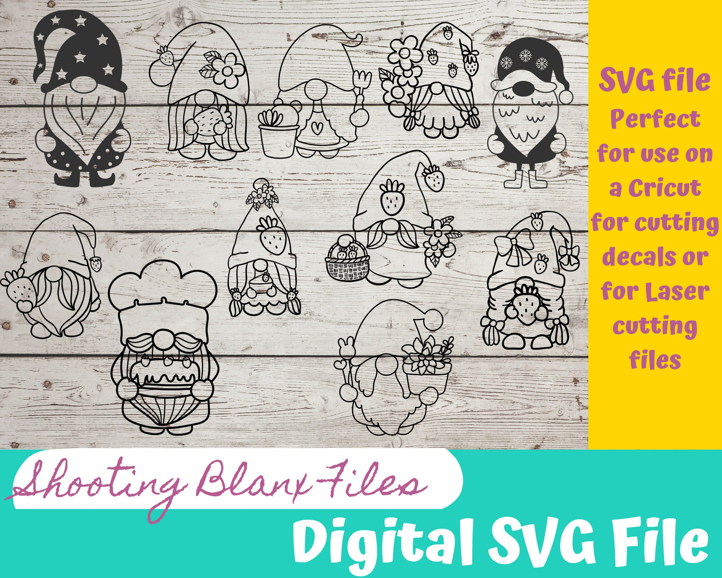 Gnome / Elf  bundle SVG files perfect for Cricut, Cameo, or Silhouette also for laser engraving Glowforge, Christmas, Holiday, garden, home