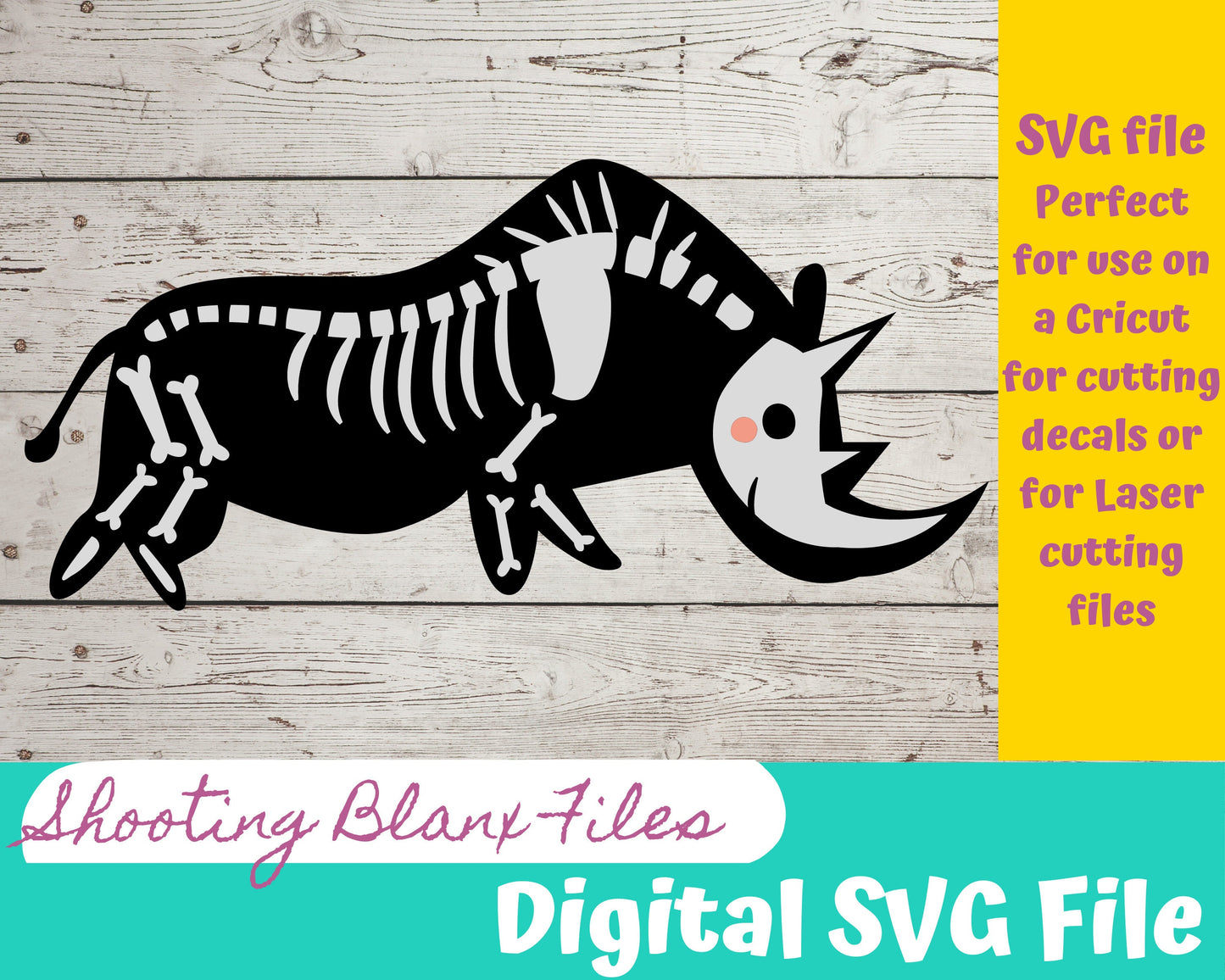 Rhino Skeleton SVG file perfect for Cricut, Cameo, or Silhouette also for laser engraving Glowforge, Scary, Halloween, animal, rhinoceros