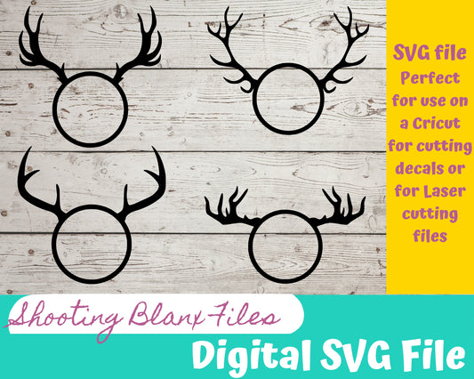 Antler monogram SVG files for Cricut - laser engraving Glowforge, animal, Dear, wild life, forest, frames, hunter, hunting