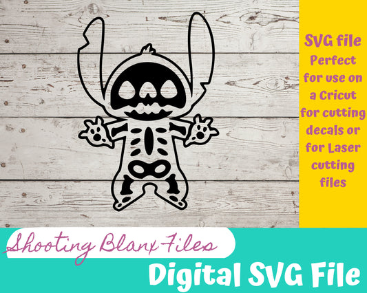 Stitch Skeleton SVG file perfect for Cricut, Cameo, or Silhouette also for laser engraving Glowforge, Scary, Halloween, Hawaii, alien