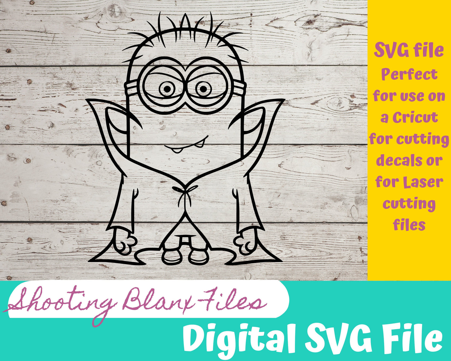 Yellow worker SVG file perfect for Cricut, Cameo, or Silhouette also for laser engraving Glowforge, Cartoon, Banana, vampire