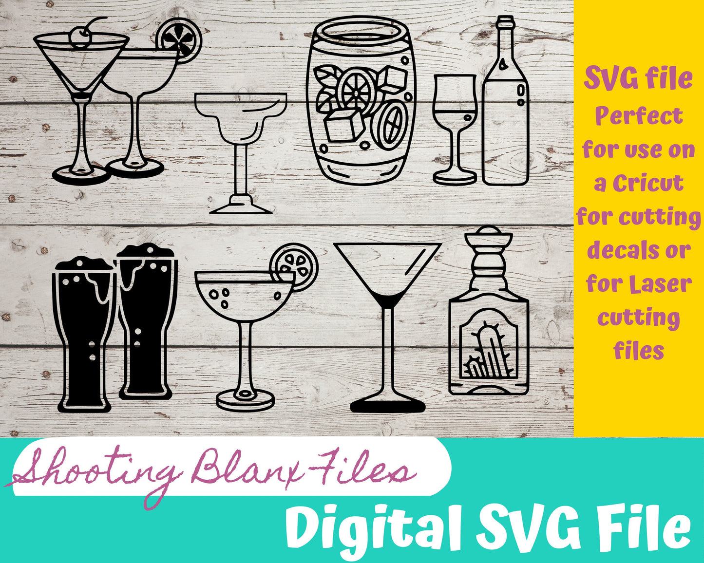 Drinks  SVG file for Cricut - laser engraving Glowforge, liquor, martini, Beer, whisky , bar