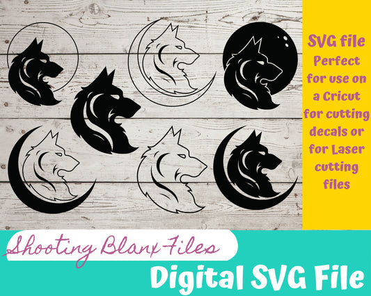 Wolf and Moon SVG file for Cricut and laser engraving Glowforge, Scary, Halloween, Minimalistic, Halloween, werewolf, howling