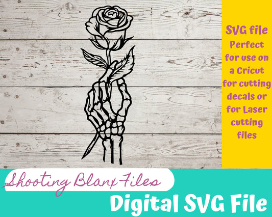 Skeleton hand and Rose SVG file for Cricut - laser engraving Glowforge, Scary, Halloween, Minimalistic, Halloween, Skull