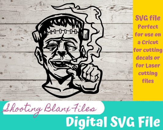 Frankenstein Smoking  SVG file for Cricut - laser engraving Glowforge, Scary, Halloween, Minimalistic, Halloween, Skull, weed, 420