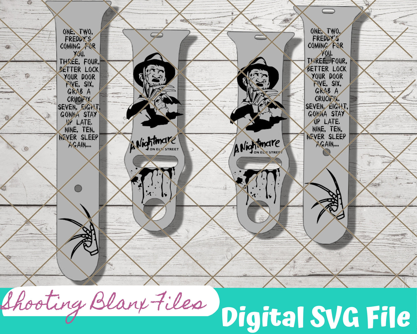 Freddy Krueger Watch band, SVG Digital File for Watch bands, laser file, Glowforge file, engraving file, Scary Movie, Halloween Watch band