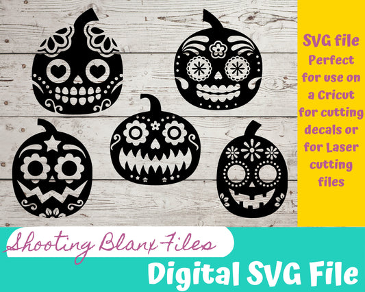 Pumpkin Sugar Skull Bundle  SVG file for Cricut - laser engraving Glowforge, Scary, Halloween, Minimalistic, Halloween