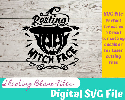 Resting Witch Face SVG file for Cricut - laser engraving Glowforge, Scary, Halloween, Minimalistic, Halloween, Horror, phrase, saying
