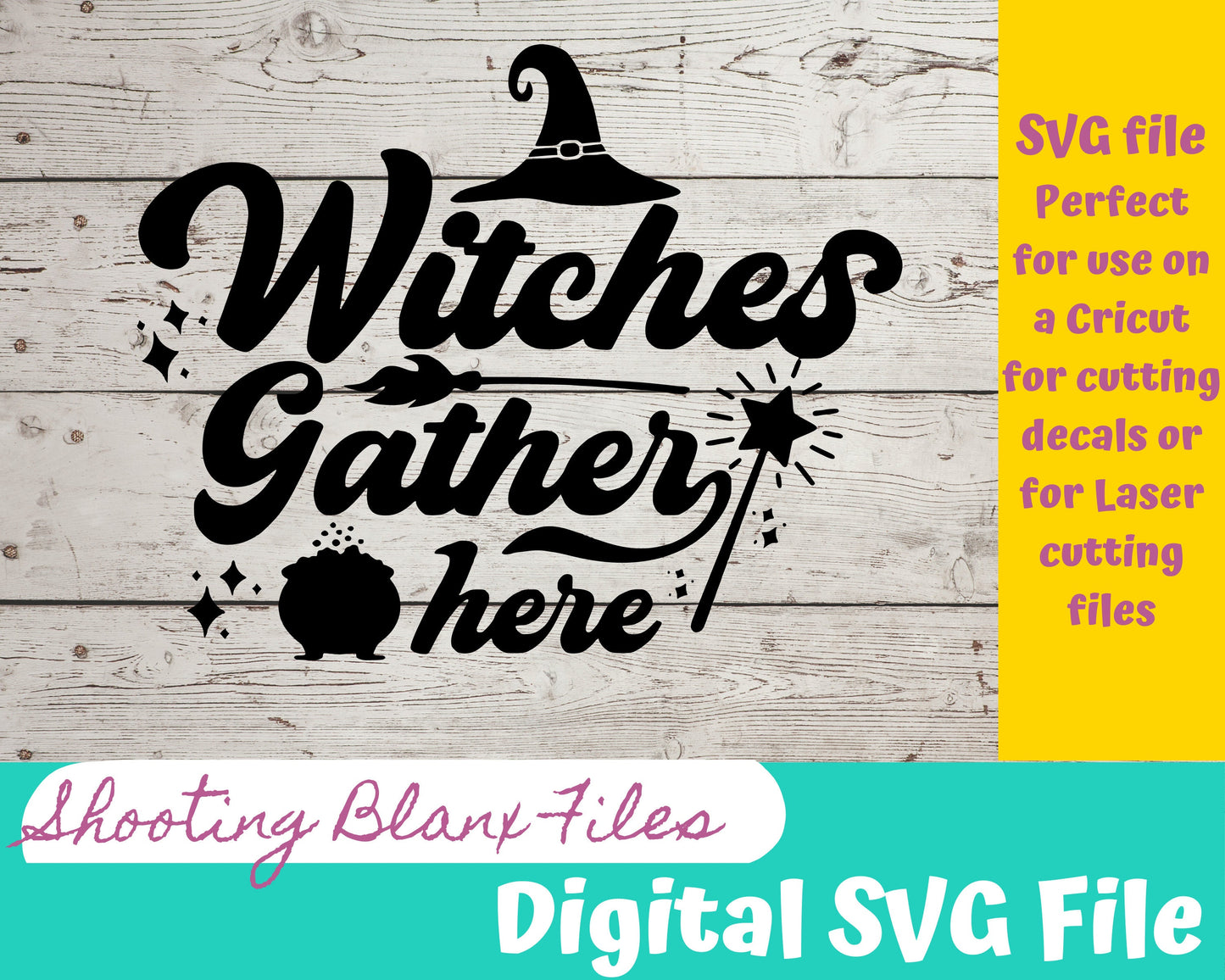 Witches Gather Here Sign SVG file for Cricut - laser engraving Glowforge, Scary, Halloween, Minimalistic, Halloween, Horror, phrase, saying