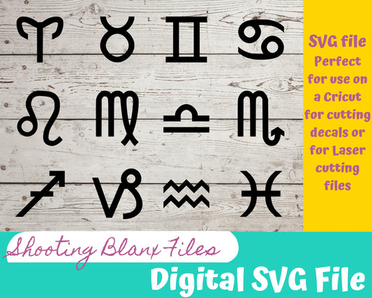 Zodiac Signs SVG file perfect for Cricut, Cameo, or Silhouette also for laser engraving Glowforge, engrave, cutting board