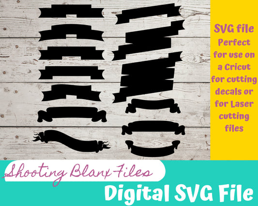 Banner Scrolls SVG bundle file perfect for Cricut, Cameo, or Silhouette also engraving Glowforge, sign, display