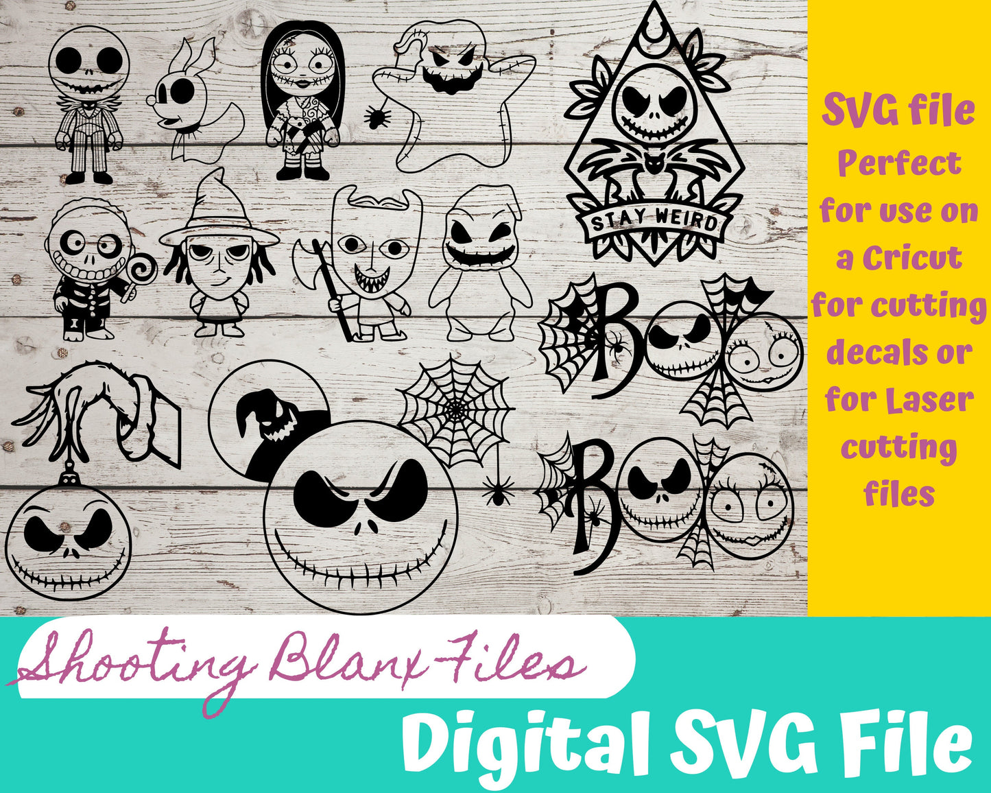 Nightmare b4 Christmas SVG Bundle file perfect for Cricut, Cameo, or Silhouette also for laser engraving Glowforge, Scary, Halloween, Jack