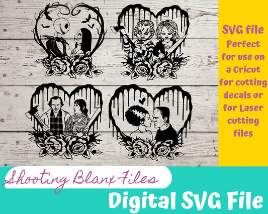 Horror Couples SVG Bundle file perfect for Cricut, Cameo, or Silhouette also for laser engraving Glowforge, Scary, Halloween, Lovers team
